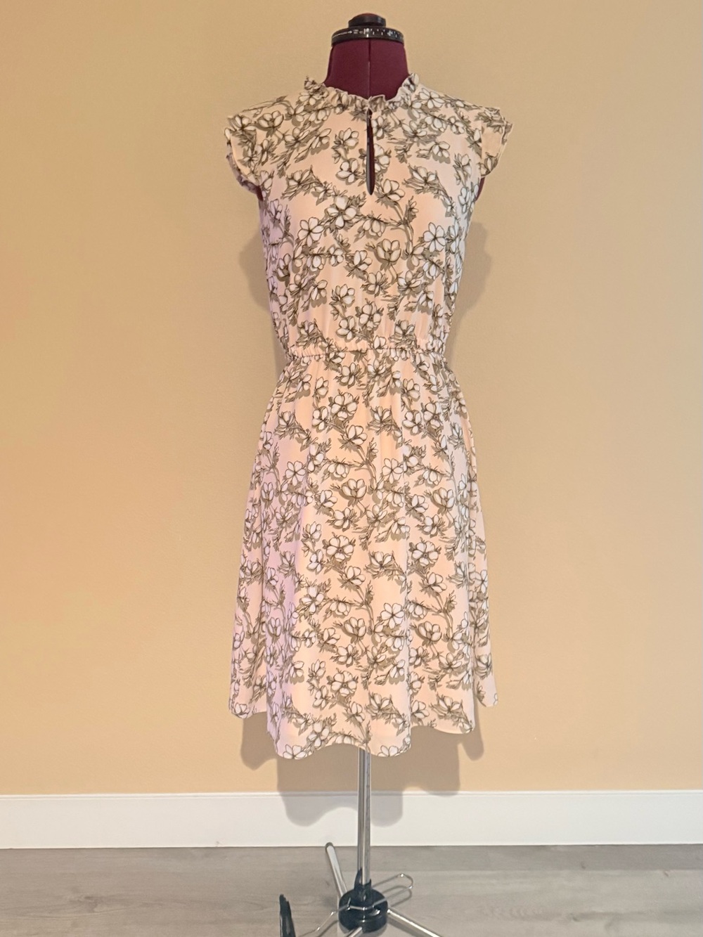 Maison Jules Cream Dress with Olive Green Floral Print